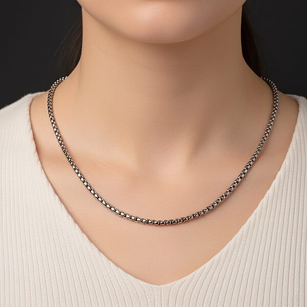 Box Chain Necklace In Stainless Steel (24-26 Inches)