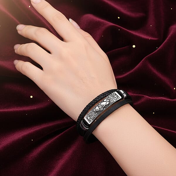 Braided Microfiber Leather Bracelet In Stainless Steel (8.00 In)