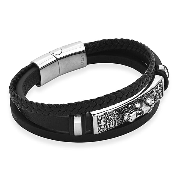 Braided Microfiber Leather Bracelet In Stainless Steel (8.00 In)