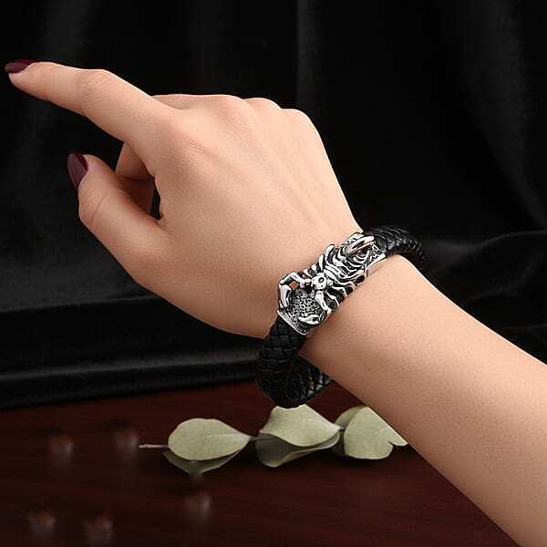 Braided Microfiber Leather Scorpio Bracelet In Stainless Steel (8.00 In)