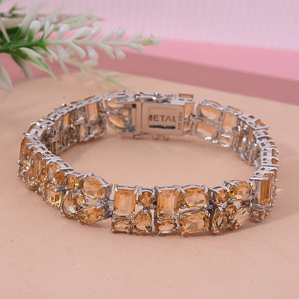 Brazilian Citrine 31.60 Ctw Bracelet In Rhodium Over Sterling Silver (7.25 In)