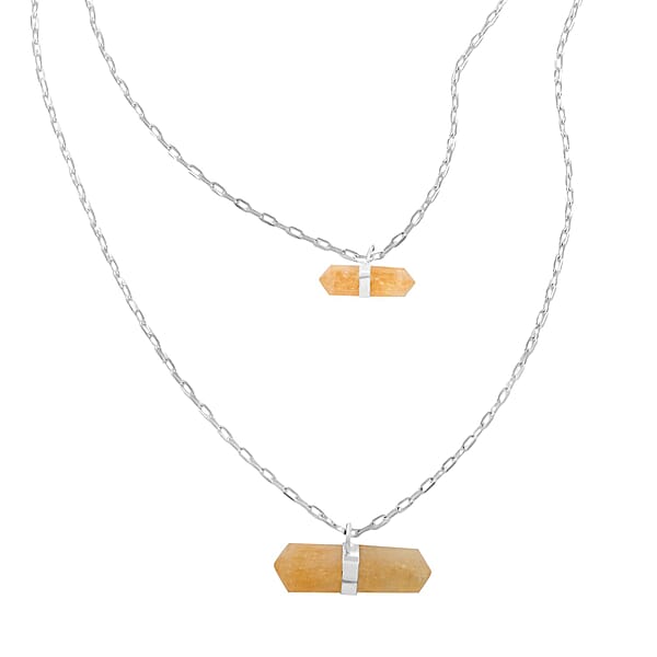 Brazilian Citrine 38.50 Ctw Double Layer Necklace In Silvertone 21-23 Inches