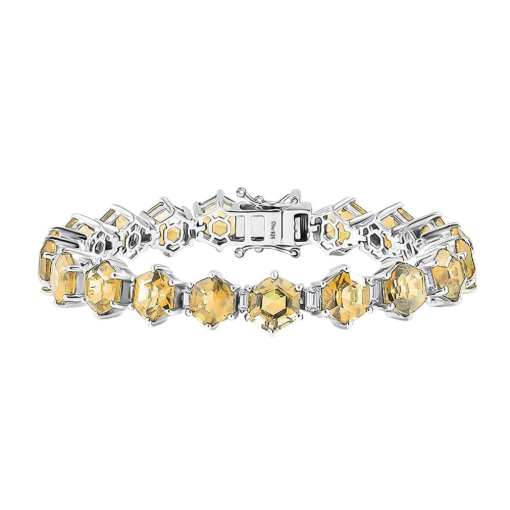 Brazilian Citrine and Moissanite 29.50 ctw Honeycomb Bracelet in Rhodium Over Sterling Silver (7.25 In)