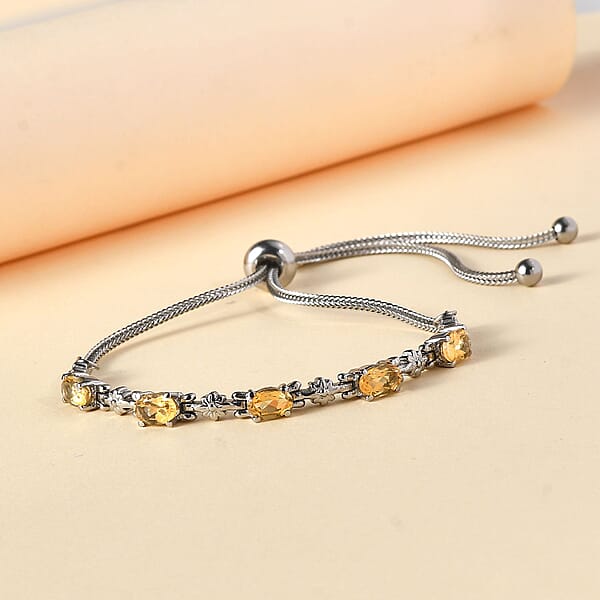Brazilian Citrine Bolo Bracelet In Stainless Steel 2.15 Ctw