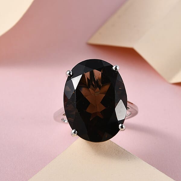 Brazilian Smoky Quartz 16.25 Ctw Solitaire Ring In Platinum Over Sterling Silver
