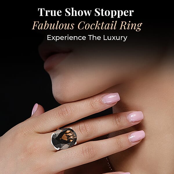 Brazilian Smoky Quartz 16.25 Ctw Solitaire Ring In Platinum Over Sterling Silver