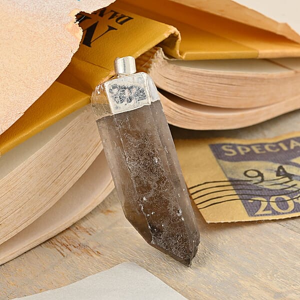 Brazilian Smoky Quartz Pendant Without Chain In Silvertone 56.40 Ctw
