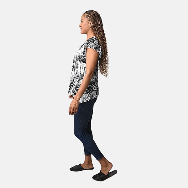 BRITANY BLACK Black Abstract Stretch Flutter Sleeve Blouse With Sequin - L