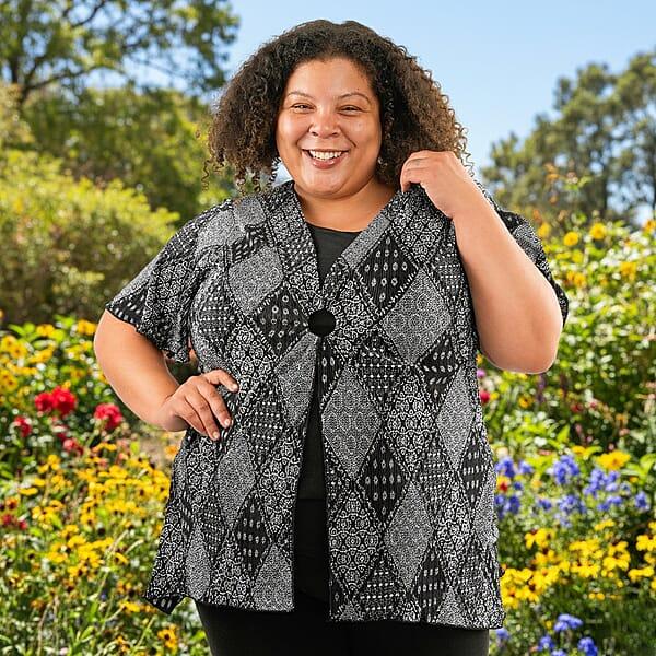 BRITANY BLACK Black Bandana Faux Twinset Blouse With Sequin - L
