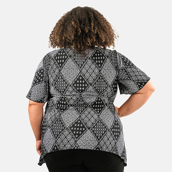 BRITANY BLACK Black Bandana Faux Twinset Blouse With Sequin - L