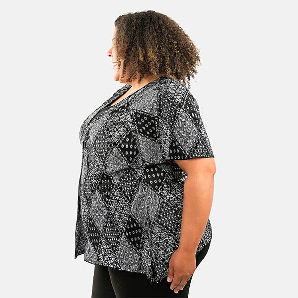 BRITANY BLACK Black Bandana Faux Twinset Blouse With Sequin - L