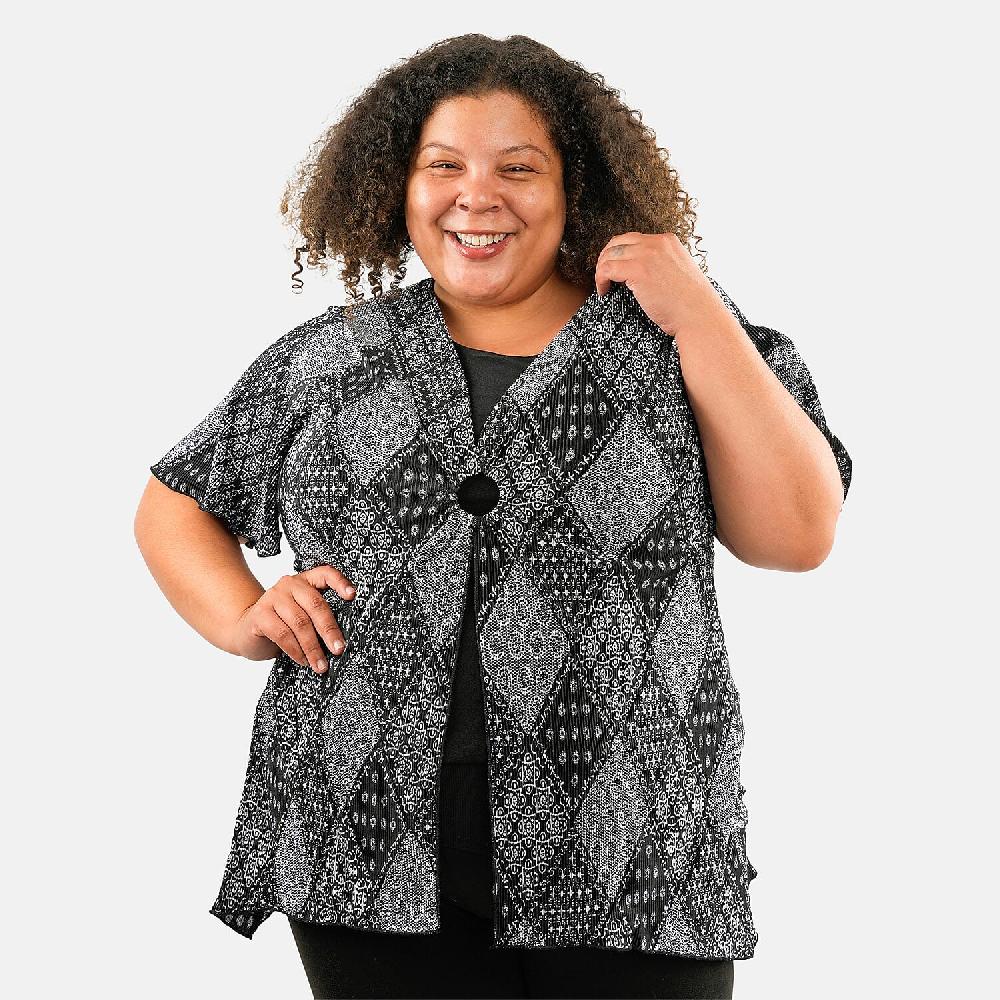 BRITANY BLACK Black Bandana Faux Twinset Blouse with Sequin - L