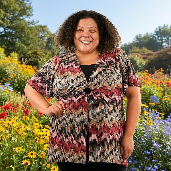 BRITANY BLACK Multi Abstract Faux Twinset Blouse With Sequin - L