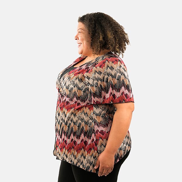 BRITANY BLACK Multi Abstract Faux Twinset Blouse With Sequin - L