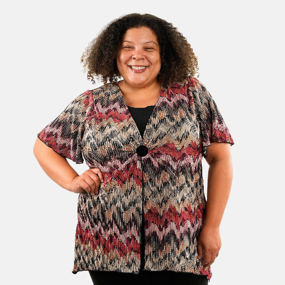 BRITANY BLACK Multi Abstract Faux Twinset Blouse with Sequin - L