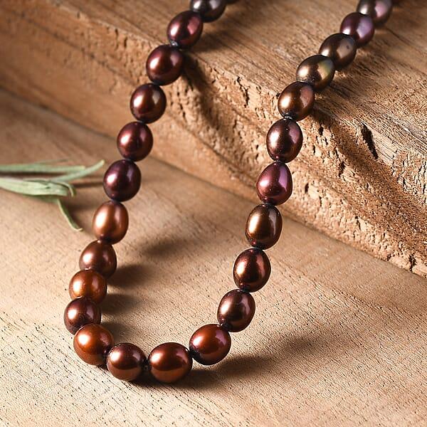 Bronze Freshwater Pearl Necklace (18 Inches) In Rhodium Over Sterling Silver