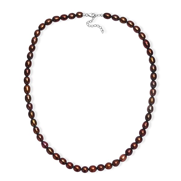 Bronze Freshwater Pearl Necklace (18 Inches) In Rhodium Over Sterling Silver