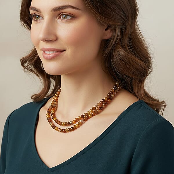 Brown Popcorn Agate Beaded Endless Necklace 235.00 Ctw (36 Inches)