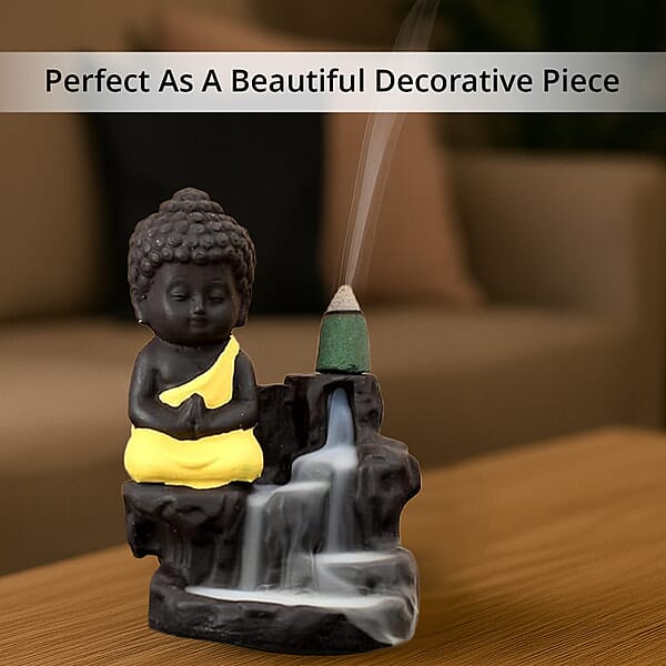 Brown Resin Buddha Backflow Fountain Gift Set