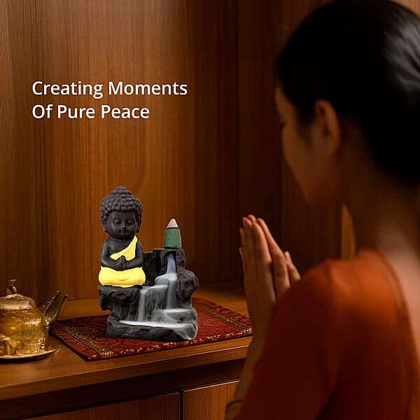 Brown Resin Buddha Backflow Fountain Gift Set