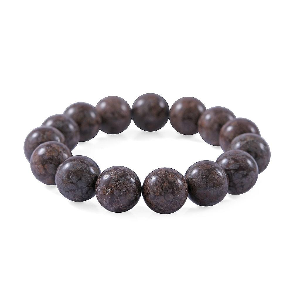 Brown Snowflake Jasper 12mm 200.00 ctw Beaded Stretch Bracelet
