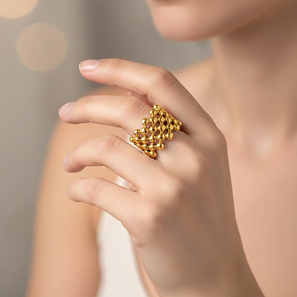 Bubble Shape Dome Steel Ring In ION Plated YG Stainless Steel