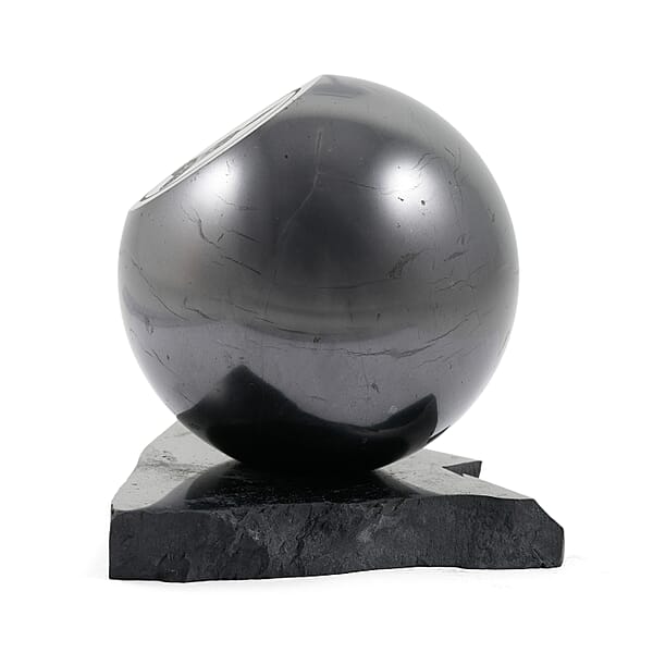 Buddha Engraved Shungite Sphere With Stand 8cm Approx. 629.00 Ctw