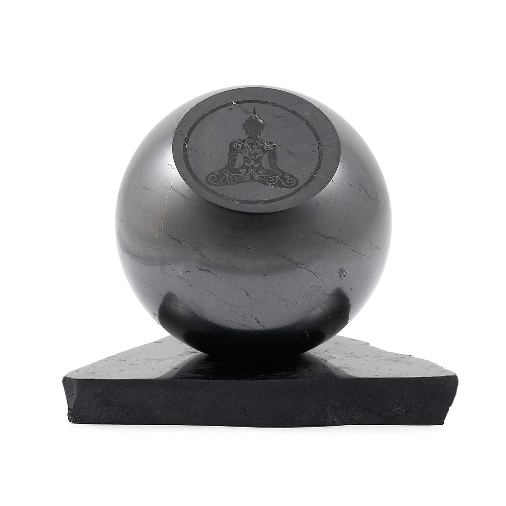 Buddha Engraved Shungite Sphere with Stand 8cm Approx. 629.00 ctw