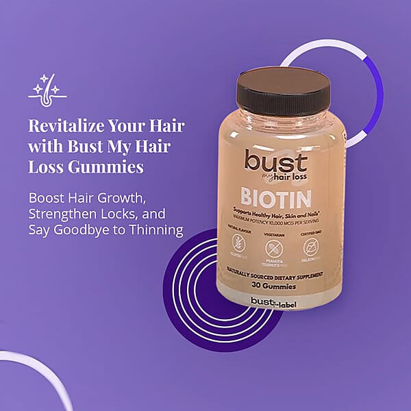 Bust My Hair Loss Biotin- Healthy Hair Skin & Nails Dietary Supplement (30 Gummies) (Ships In 3-5 Business Days)