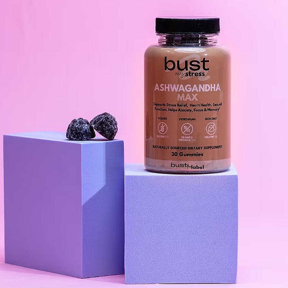 Bust My Stress Ashwagandha Max- Stress Relief Heart Health Focus & Memory Dietary Supplement (30 Gummies) (Ships in 3-5 Business Days)