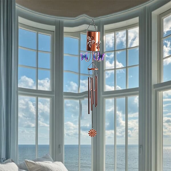 Butterfly Metal Solar Windmill With Wind Chime And 1 Bright LED (300 MAh)