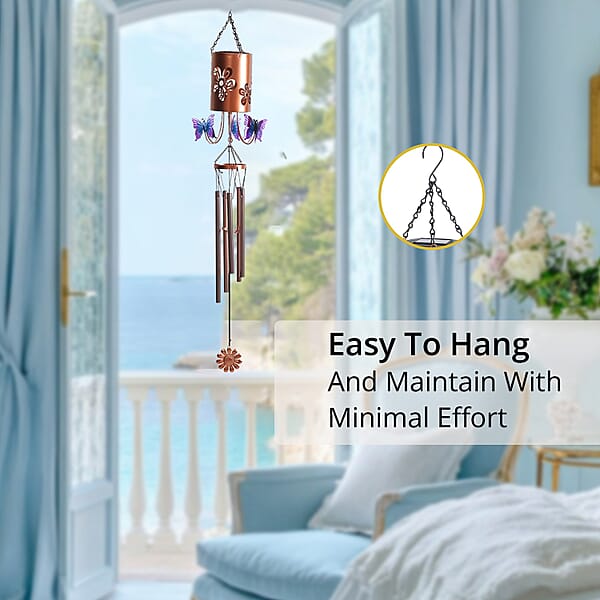 Butterfly Metal Solar Windmill With Wind Chime And 1 Bright LED (300 MAh)