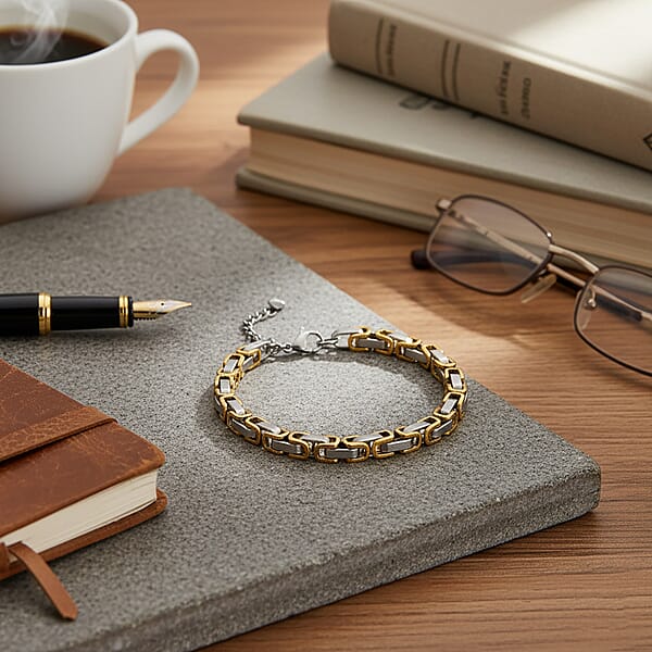 Byzantine Chain Bracelet In ION Plated YG And Stainless Steel (7.5-9.5In)