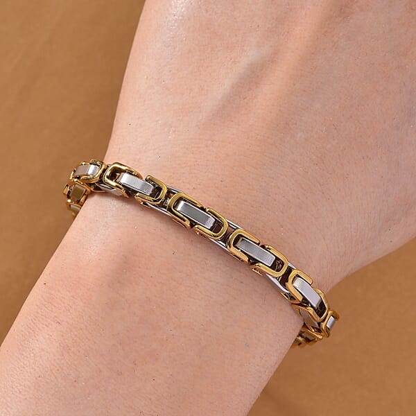 Byzantine Chain Bracelet In ION Plated YG And Stainless Steel (7.5-9.5In)