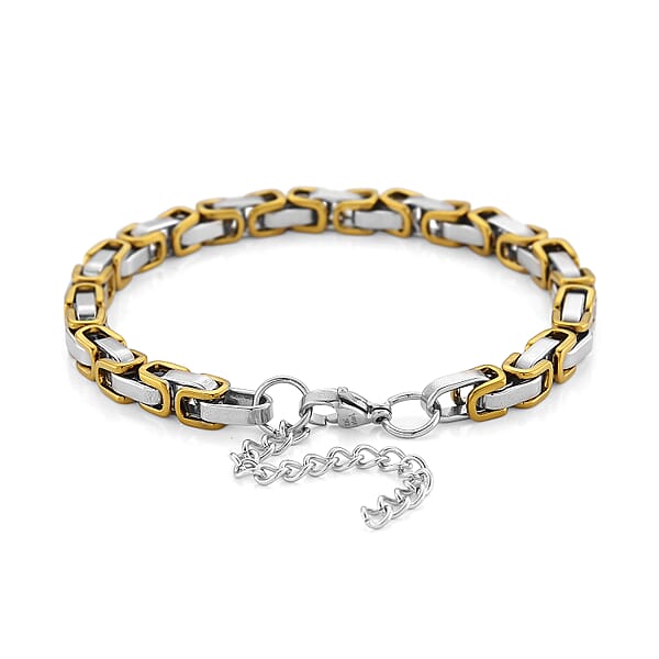 Byzantine Chain Bracelet In ION Plated YG And Stainless Steel (7.5-9.5In)