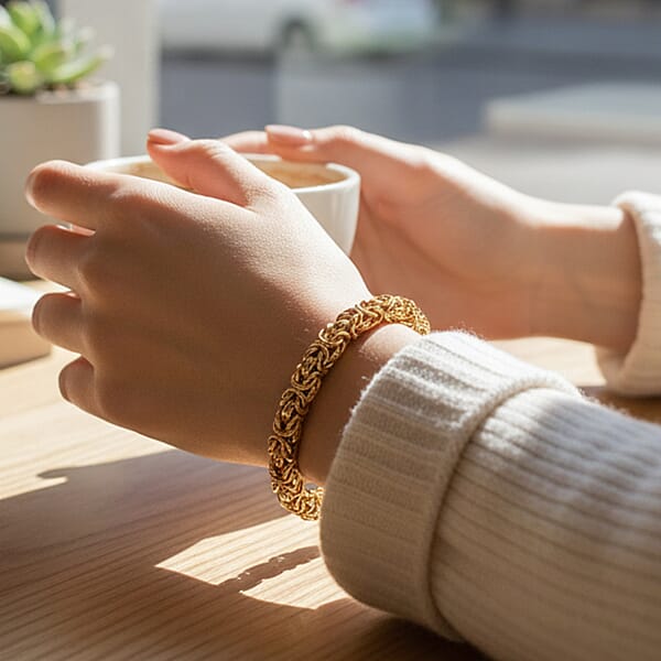 Byzantine Chain Bracelet In ION Plated YG Stainless Steel (7.0-8.5In)