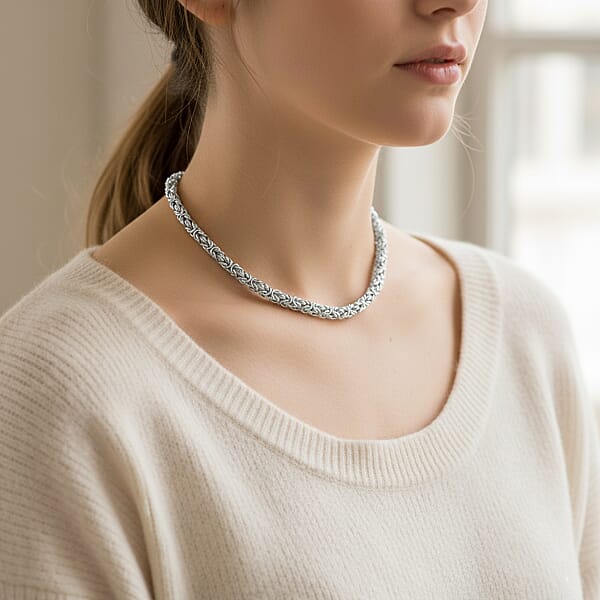 Byzantine Chain Necklace In Stainless Steel 19-21 Inches