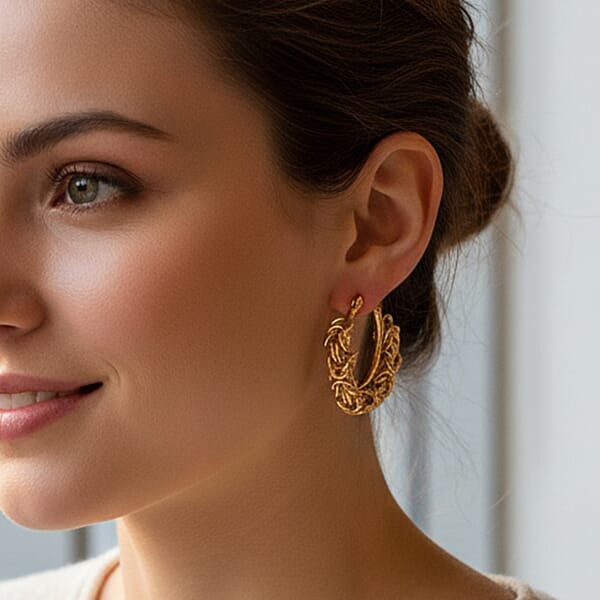 Byzantine Hoop Earrings In ION Plated YG Stainless Steel