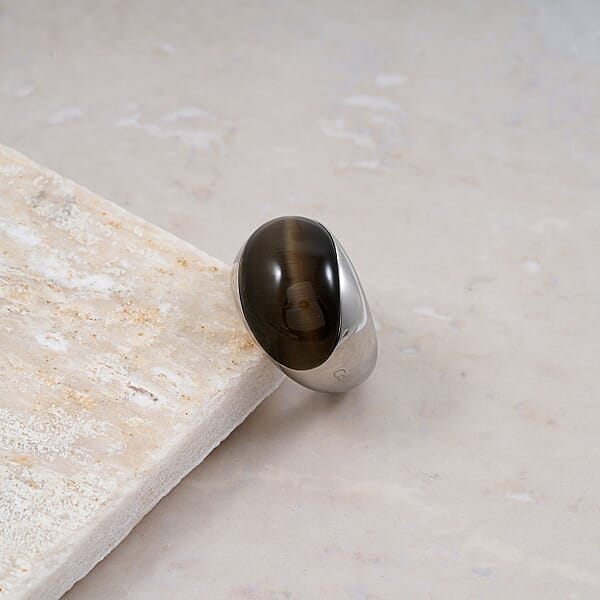 Calvin Klein Brown Dyed Agate 6.00 Ctw Ellipse Ring In Stainless Steel