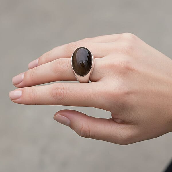 Calvin Klein Brown Dyed Agate 6.00 Ctw Ellipse Ring In Stainless Steel