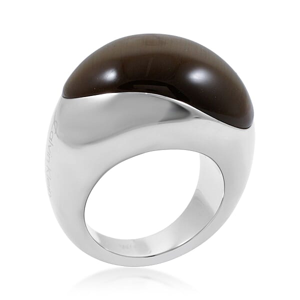 Calvin Klein Brown Dyed Agate 6.00 Ctw Ellipse Ring In Stainless Steel