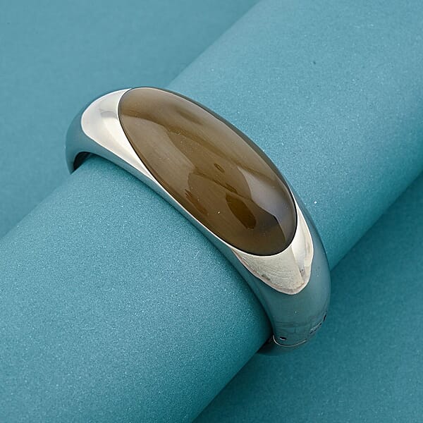 Calvin Klein Closeout Agate Ellipse Bangle Bracelet In Stainless Steel (5.50 In) 8.00 Ctw