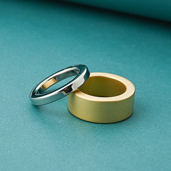 Calvin Klein Set Of 2 Satisfaction Ring In ION Plated YG And Stainless Steel