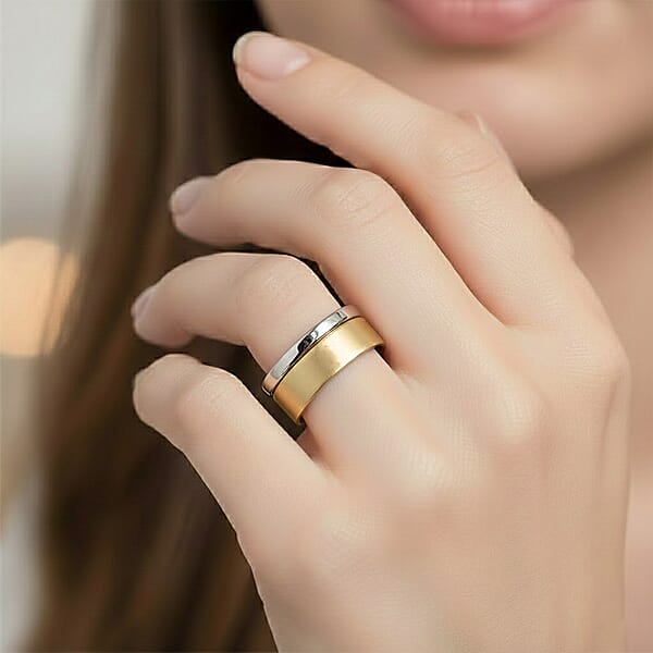 Calvin Klein Set Of 2 Satisfaction Ring In ION Plated YG And Stainless Steel
