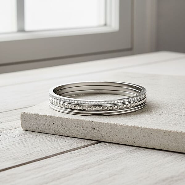 Calvin Klein Set Of 3 - Simulated Diamond Bangle Bracelet In Stainless Steel (7.00 In) 4.00 Ctw