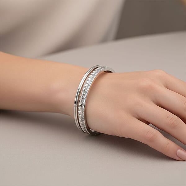 Calvin Klein Set Of 3 - Simulated Diamond Bangle Bracelet In Stainless Steel (7.00 In) 4.00 Ctw
