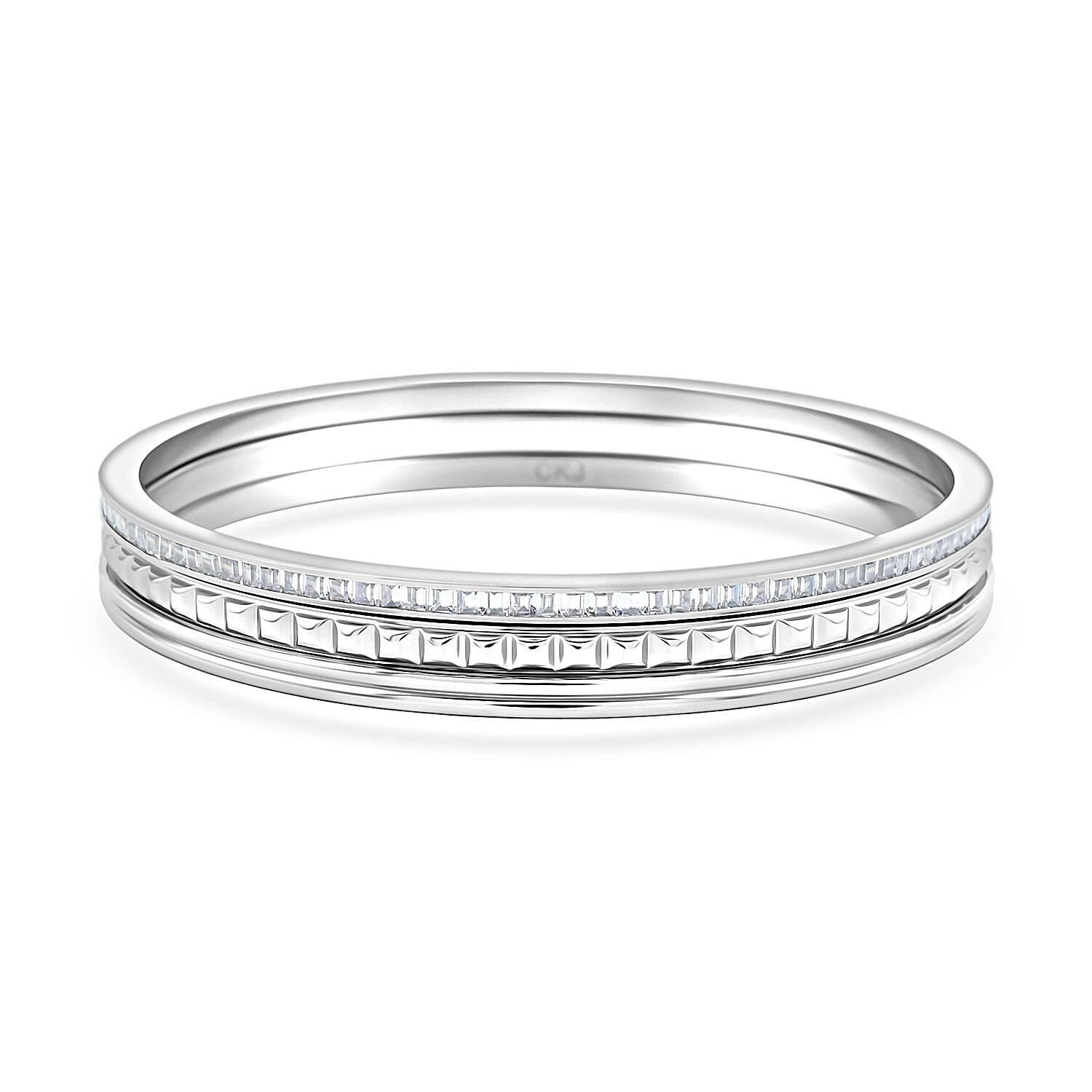 Calvin Klein Set of 3 - Simulated Diamond Bangle Bracelet in Stainless Steel (7.00 In) 4.00 ctw