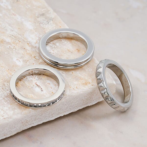 Calvin Klein Simulated Diamond Set Of 3 Ring In Stainless Steel