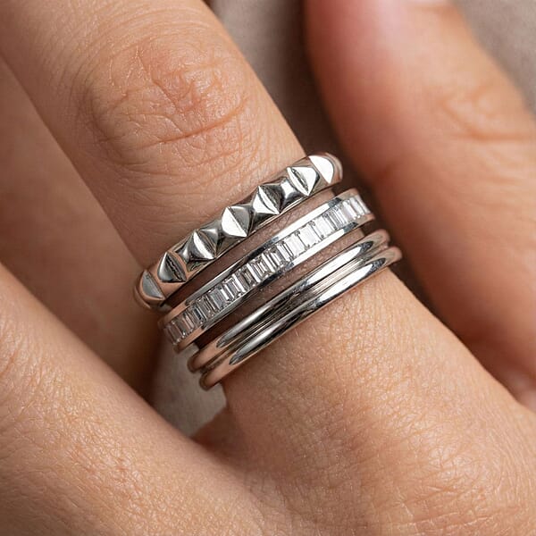 Calvin Klein Simulated Diamond Set Of 3 Ring In Stainless Steel