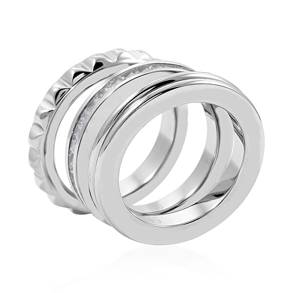 Calvin Klein Simulated Diamond Set Of 3 Ring In Stainless Steel